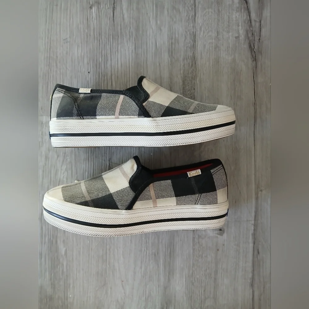 Kate Spade x Keds Woodland Plaid Slip On Platform Sneakers Shoes Size 5.5